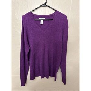 worthington top 3X Purple Sparkling V Neck Pullover Sweater‎